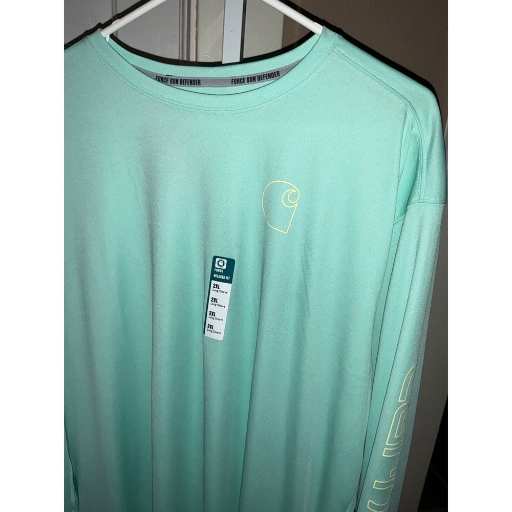 Carhartt Force Sun Defender Long Sleeve Shirt 2XL Relaxed Fit Mint Green NWT - Picture 2 of 7